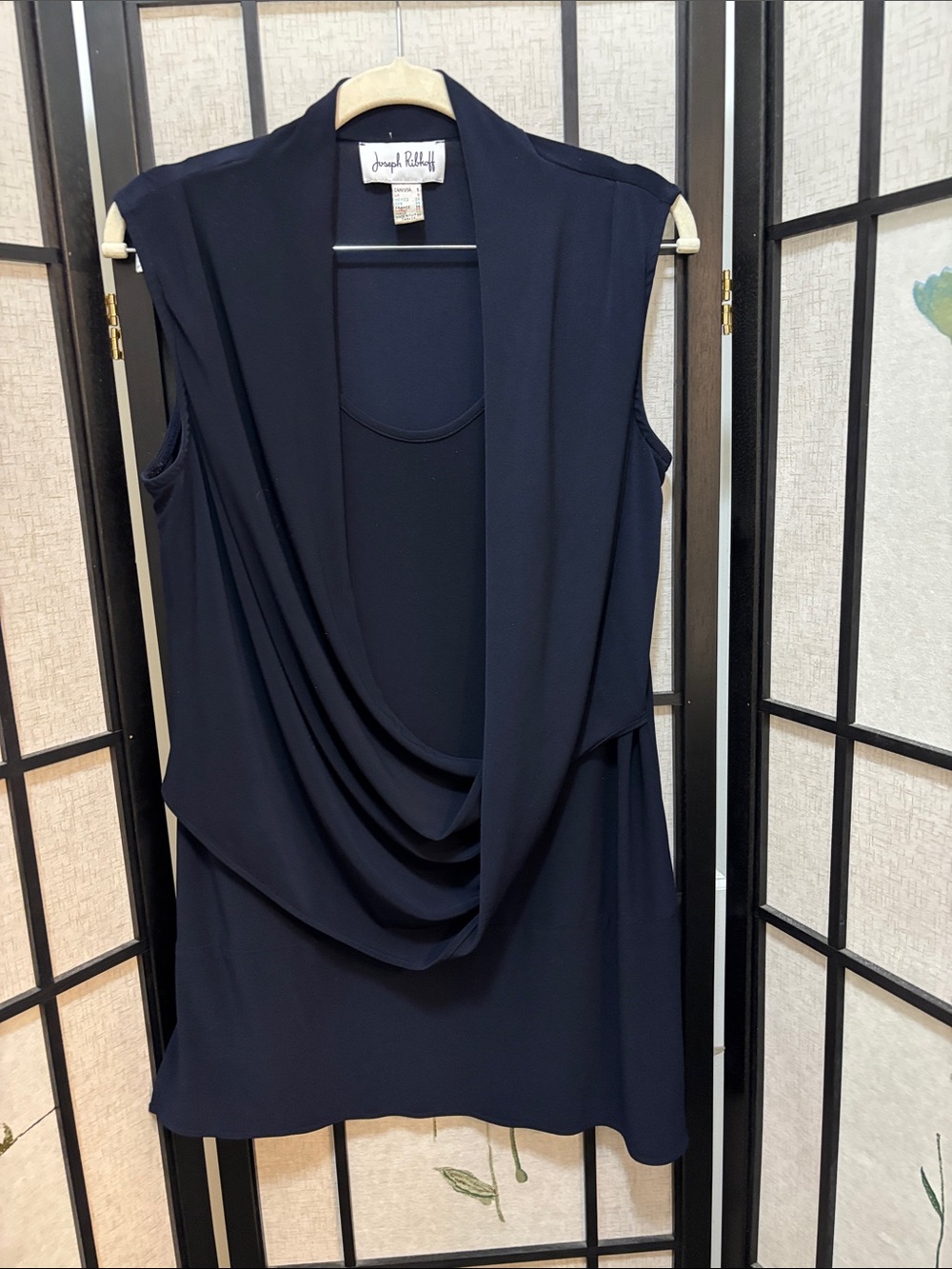 Joseph Ribkoff Navy Draped Sleeveless Tunic Top